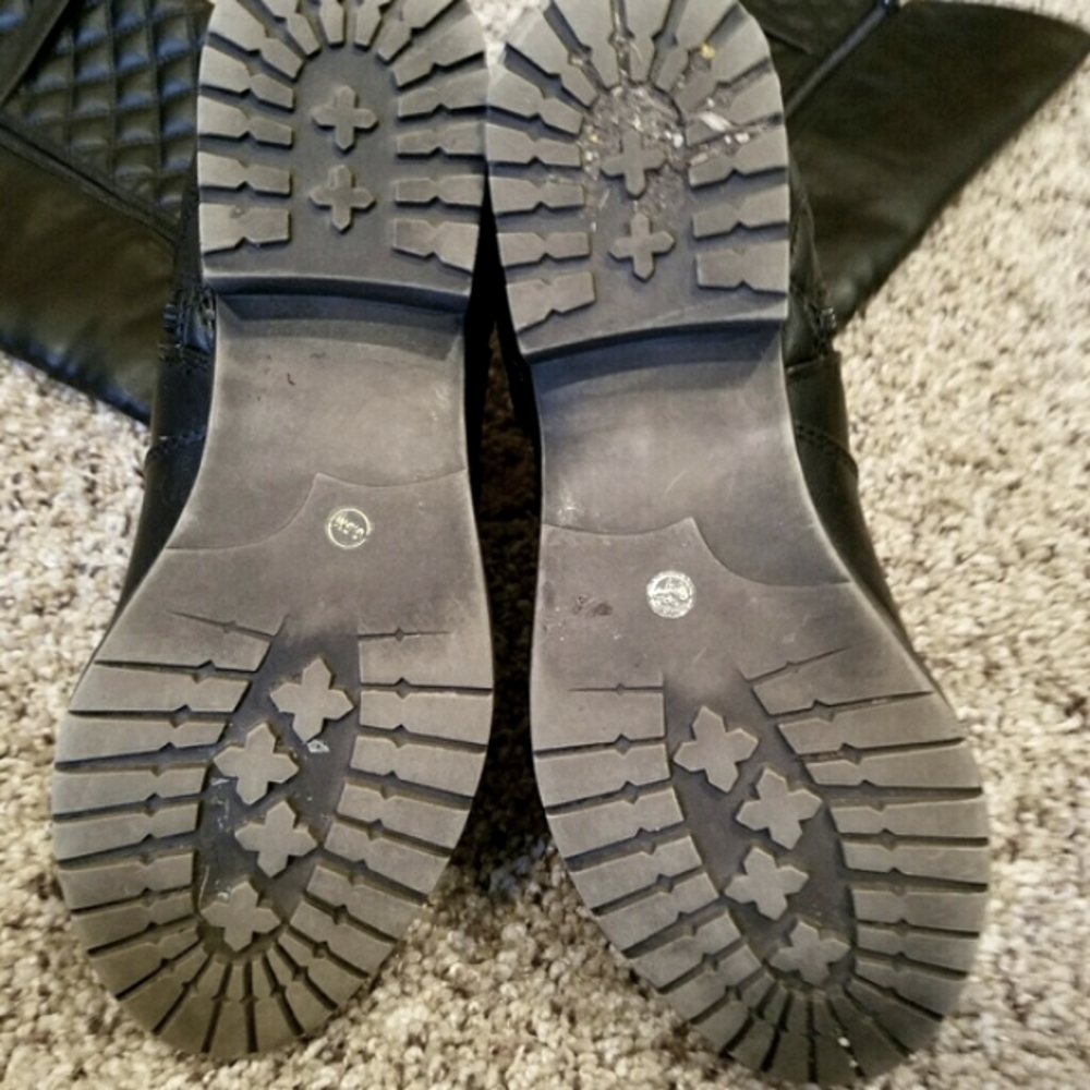 Madden Black Pleather Quilted Knee High Zip Boots - Picture 6 of 8